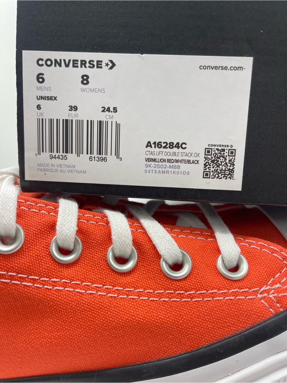 Converse WMNS CTAS LIFT DOUBLE STACK OX VERMILLION RED/WHITE Platform Sneakers - Picture 15 of 16
